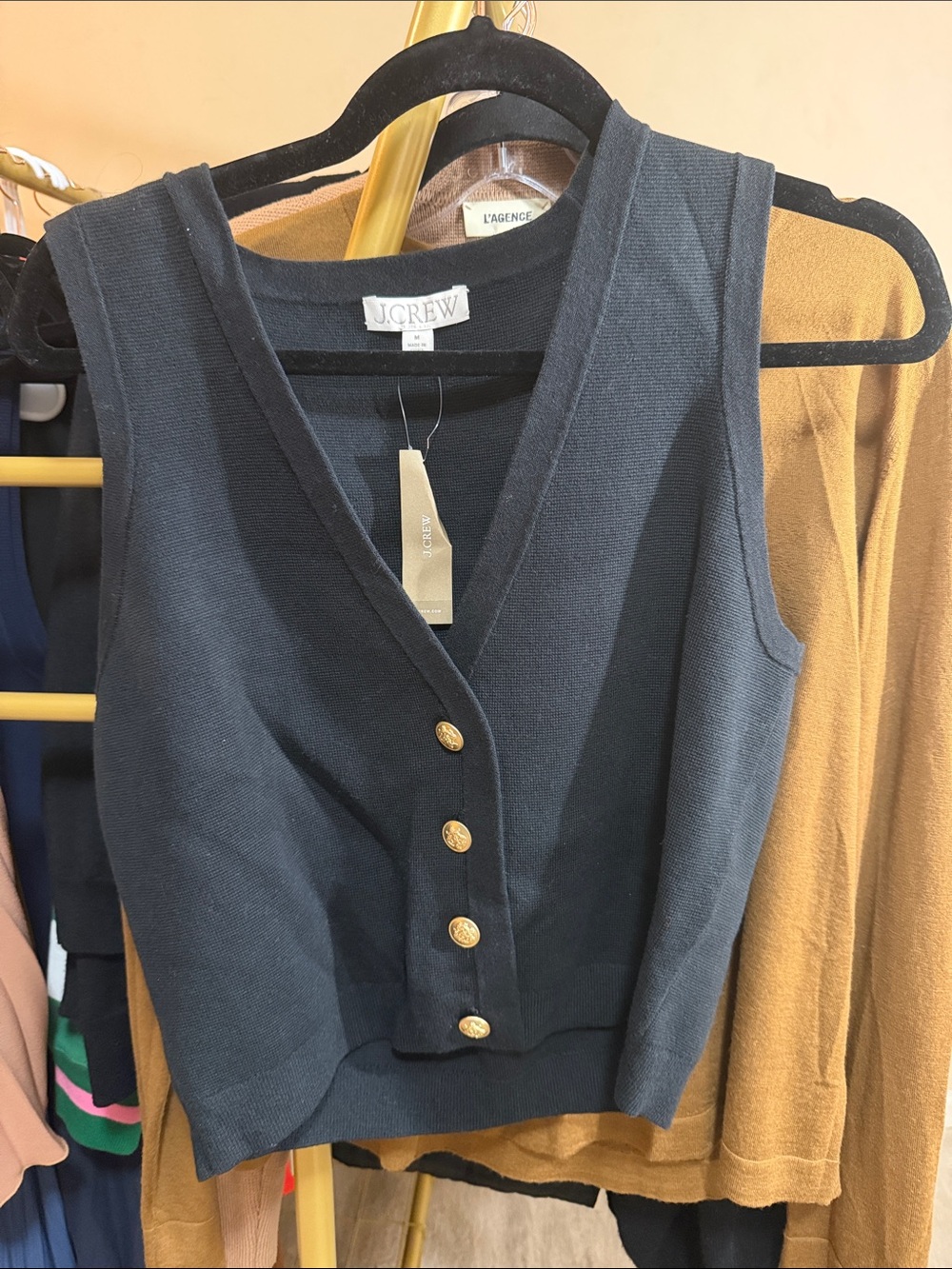 J. Crew black Button-Front Knit Tank with Gold Buttons